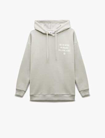Pamuklu Şardonlu Arkası Baskılı Kapüşonlu Oversize Sweatshirt