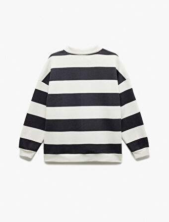 Çizgili Oversize Şardonlu Polo Yaka Sweatshirt