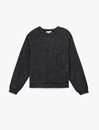 Uzun Kollu Bisiklet Yaka Yıkamalı Şardonlu Sweatshirt