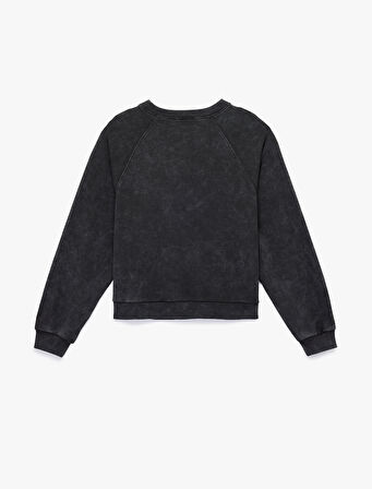 Uzun Kollu Bisiklet Yaka Yıkamalı Şardonlu Sweatshirt