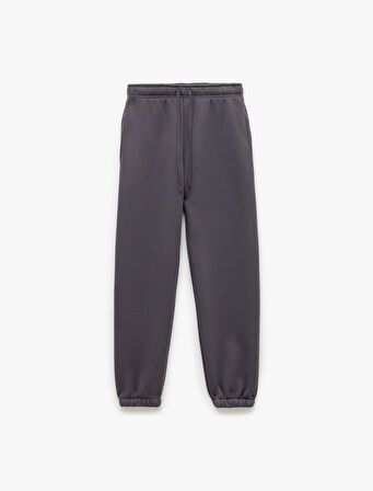 Pamuklu Şardonlu Cepli Beli Bağcıklı Oversize Jogger Eşofman Altı