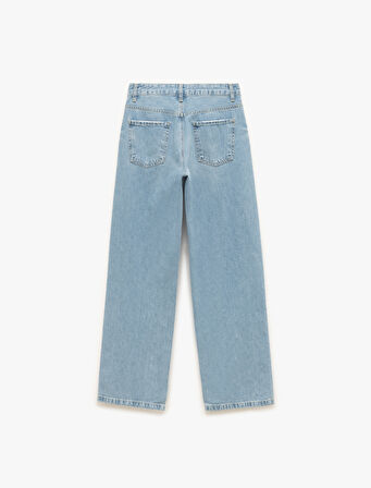 Normal Bel Düğmeli Taş Detaylı Jean Pantolon - Straight Fit Jean