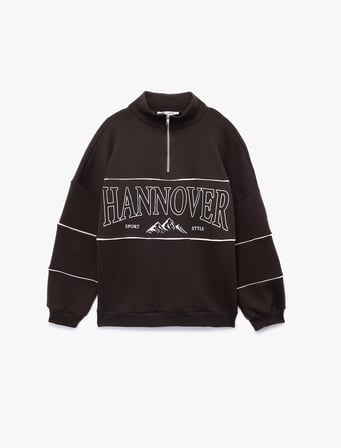 Oversize Uzun Kollu Fermuarlı Yaka Şardonlu Sweatshirt