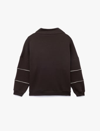 Oversize Uzun Kollu Fermuarlı Yaka Şardonlu Sweatshirt