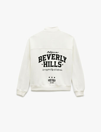 Şardonlu Uzun Kollu Arkası Baskılı Yarım Fermuarlı Sweatshirt