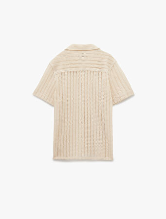 Devrik Yaka Pamuklu Regular Fit Ajurlu Kısa Kollu Gömlek