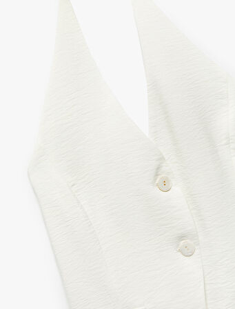 Arkadan Bağlama Detaylı Sırt Dekolteli Halter Yaka Yelek