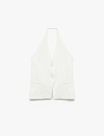 Arkadan Bağlama Detaylı Sırt Dekolteli Halter Yaka Yelek