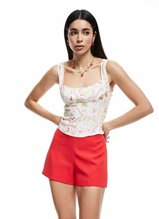 Koton x Sibil Çetinkaya Kırmızı Kadın Normal Kalıp Regular Fit Şort 5SAK40441PW