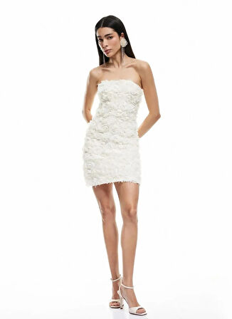 Koton x Sibil Çetinkaya Ekru Kadın Straplez Yaka Slim Fit Elbise 5SAK80297EK