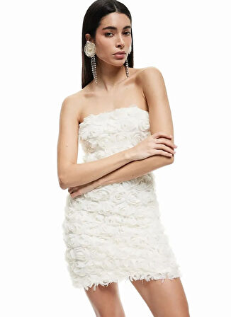 Koton x Sibil Çetinkaya Ekru Kadın Straplez Yaka Slim Fit Elbise 5SAK80297EK