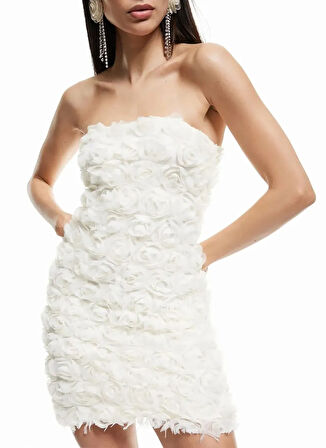 Koton x Sibil Çetinkaya Ekru Kadın Straplez Yaka Slim Fit Elbise 5SAK80297EK