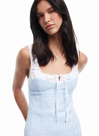Koton x Sibil Çetinkaya Mavi Kadın Bisiklet Yaka Skinny Fit Elbise 5SAK80347PW