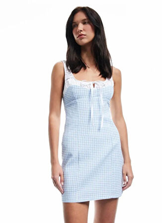 Koton x Sibil Çetinkaya Mavi Kadın Bisiklet Yaka Skinny Fit Elbise 5SAK80347PW