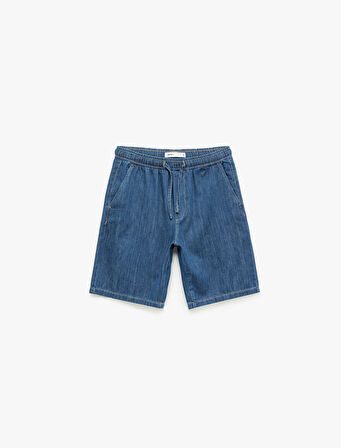 Beli Bağcıklı Cep Detaylı Bermuda Oversize Jean Şort