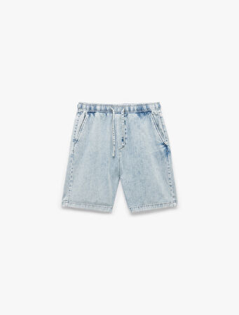 Beli Bağcıklı Cep Detaylı Bermuda Oversize Jean Şort