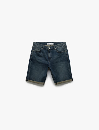 Normal Bel Pamuklu Katlamalı Paça Slim Fit Jean Şort