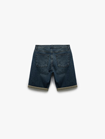 Normal Bel Pamuklu Katlamalı Paça Slim Fit Jean Şort