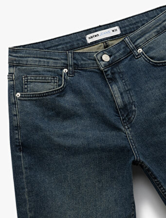 Normal Bel Pamuklu Katlamalı Paça Slim Fit Jean Şort