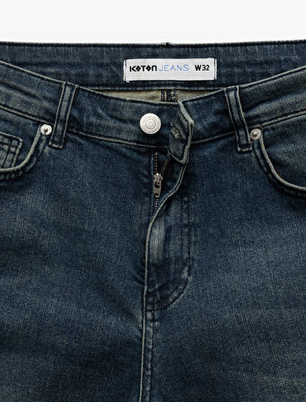 Normal Bel Pamuklu Katlamalı Paça Slim Fit Jean Şort
