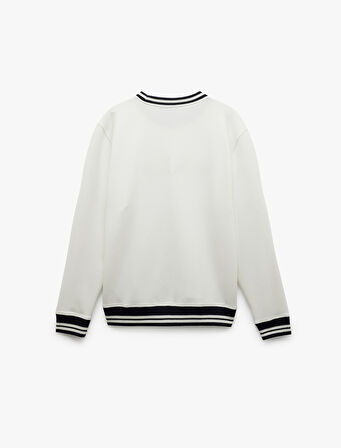 Uzun Kollu Çizgi Detaylı Bisiklet Yaka Lisanslı Yale Baskılı Sweatshirt