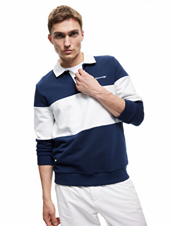 Uzun Kollu Şardonlu Renk Bloklu Polo Yaka Lisanslı Yale Sweatshirt