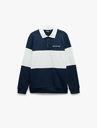 Uzun Kollu Şardonlu Renk Bloklu Polo Yaka Lisanslı Yale Sweatshirt