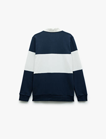 Uzun Kollu Şardonlu Renk Bloklu Polo Yaka Lisanslı Yale Sweatshirt