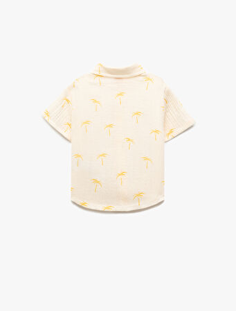 Palmiye Baskılı Kısa Kollu Pamuklu Gömlek