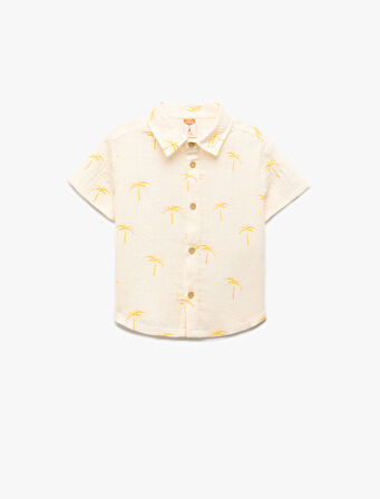 Palmiye Baskılı Kısa Kollu Pamuklu Gömlek