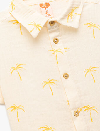 Palmiye Baskılı Kısa Kollu Pamuklu Gömlek