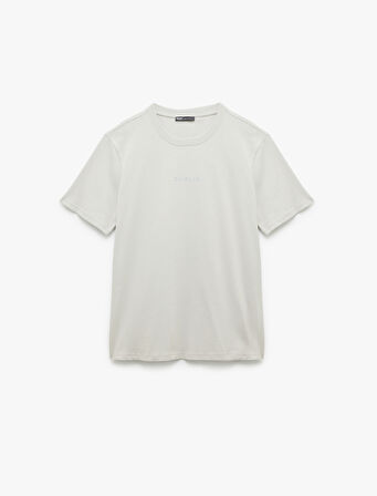 Kısa Kollu Bisiklet Yaka Regular Fit Pamuklu Minimal Baskılı Tişört