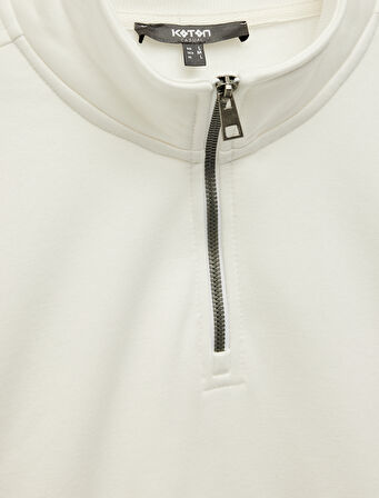Uzun Kollu Şardonlu Basic Yarım Fermuarlı Sweatshirt