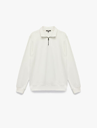 Uzun Kollu Şardonlu Basic Yarım Fermuarlı Sweatshirt