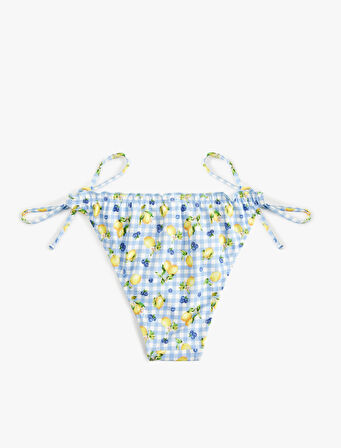 Bağlamalı Fırfırlı Limon Baskılı Pötikareli Bikini Altı