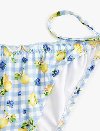 Bağlamalı Fırfırlı Limon Baskılı Pötikareli Bikini Altı
