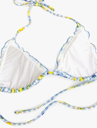 Pötikareli Limon Baskılı Üçgen Bikini Üstü