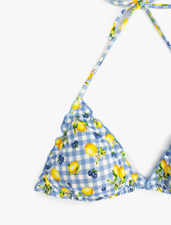 Pötikareli Limon Baskılı Üçgen Bikini Üstü