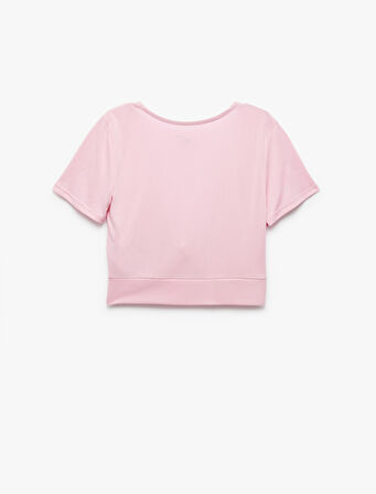 V Yaka Büzgü Detaylı Modal Karışımlı Crop Spor Tişört