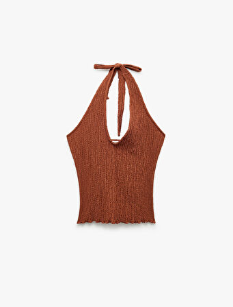 Bürümcük Kumaş Slim Fit Sırt Dekolteli Halter Yaka Üst