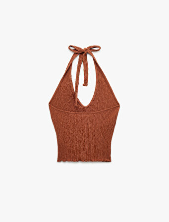 Bürümcük Kumaş Slim Fit Sırt Dekolteli Halter Yaka Üst