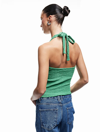 Bürümcük Kumaş Slim Fit Sırt Dekolteli Halter Yaka Üst