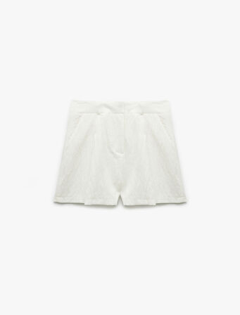 Viskon Kumaş Astarlı Floral Dokulu Cepli Mini Şort