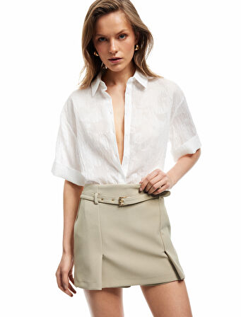 Kısa Kollu Gömlek Yaka Oversize Viskon Gömlek