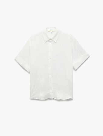 Kısa Kollu Gömlek Yaka Oversize Viskon Gömlek