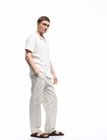 Keten Pamuk Karışımlı Cep Detaylı Pileli Kumaş Pantolon