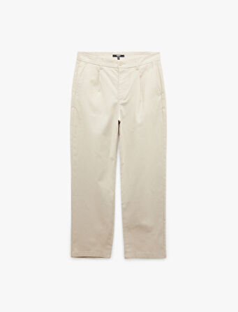 Keten Pamuk Karışımlı Cep Detaylı Pileli Kumaş Pantolon