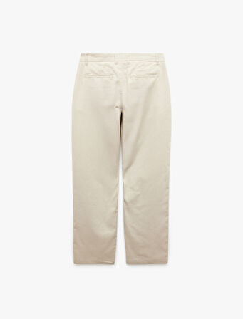 Keten Pamuk Karışımlı Cep Detaylı Pileli Kumaş Pantolon