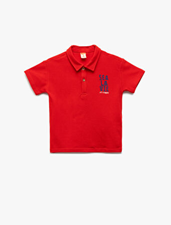 Pamuklu Kısa Kollu Polo Yaka Nakışlı Tişört