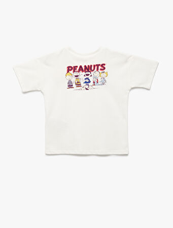 Lisanslı Kısa Kollu Bisiklet Yaka Pamuklu Arkası Baskılı Snoopy Tişört